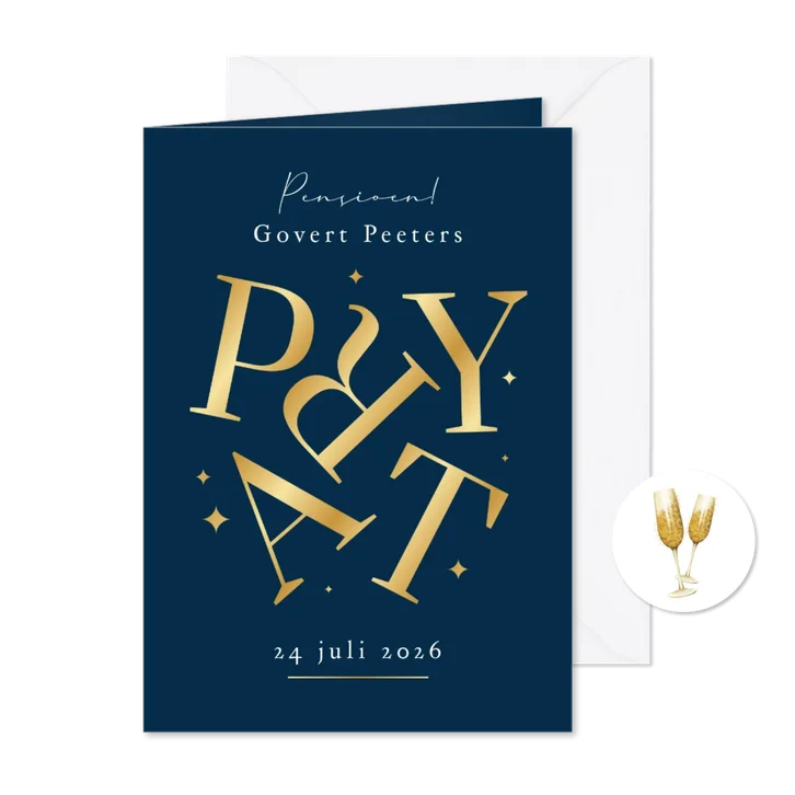 Uitnodiging typografisch party pensioen goud champagne
