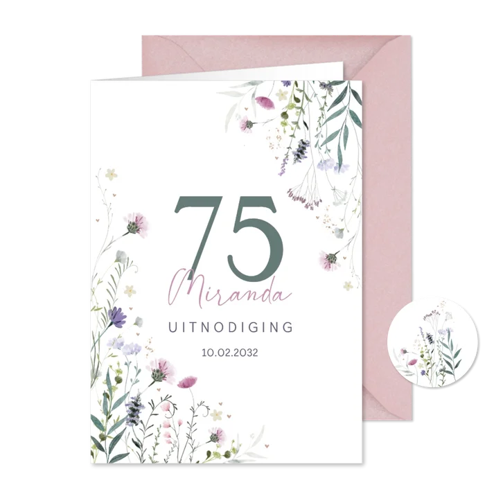 Uitnodiging veldbloemen met hartjes watercolor
