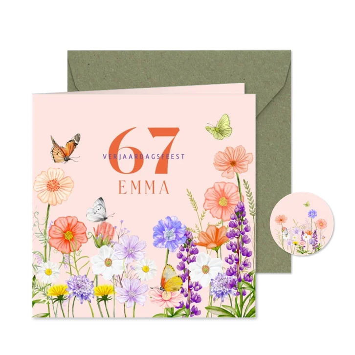 Uitnodiging veldbloemen vlinders