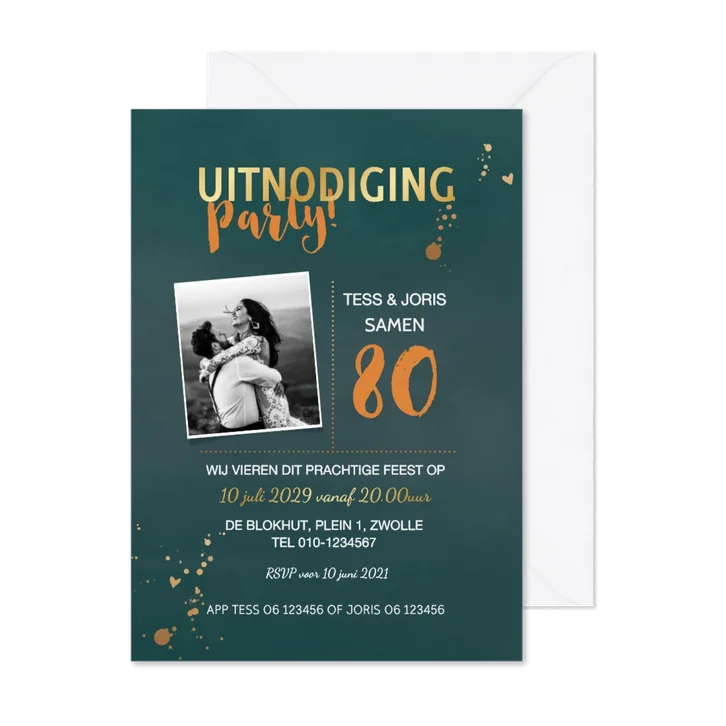 Uitnodiging velvet donkergroen koperlook