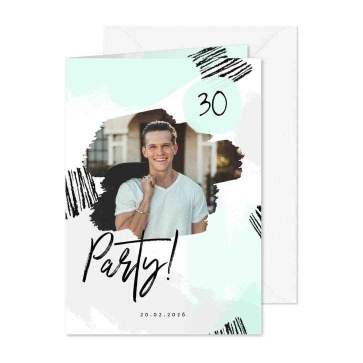 Uitnodiging verfstrepen hip met foto man