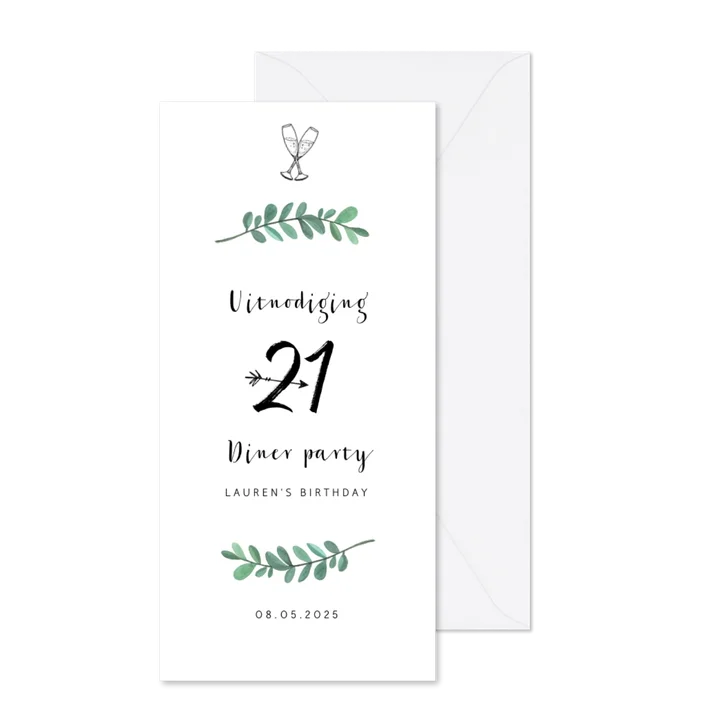 Uitnodiging verjaardag 21 diner stijlvol