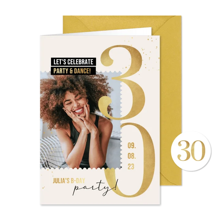 Uitnodiging verjaardag 30 jaar goud stijlvol foto