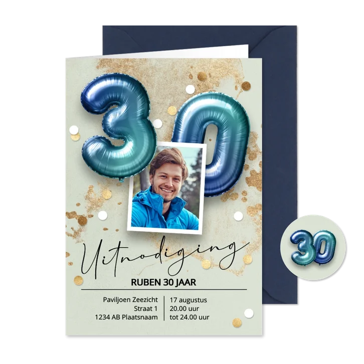 Uitnodiging verjaardag 30 jaar jongen man ballonnen