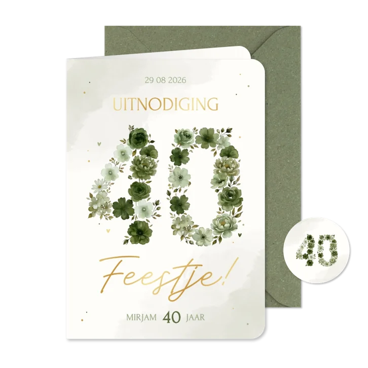 Uitnodiging verjaardag 40 in groene bloemen feestje