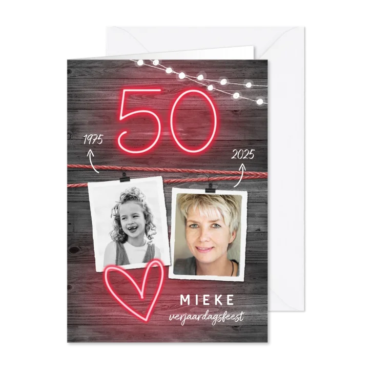 Uitnodiging verjaardag 50 vrouw stoer en hip neon
