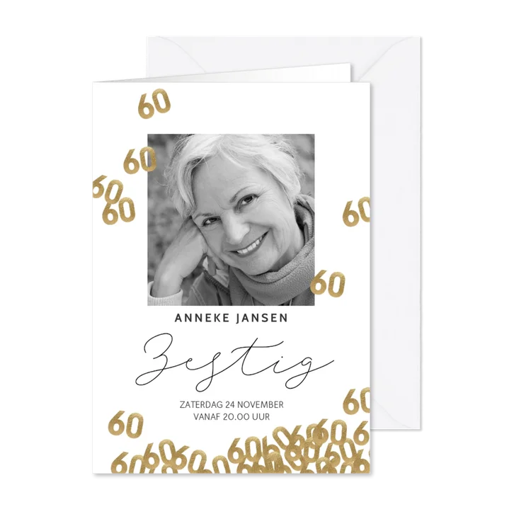 Uitnodiging verjaardag 60 jaar confetti met foto