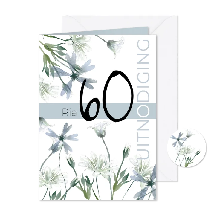 Uitnodiging verjaardag 60 met veldbloemen