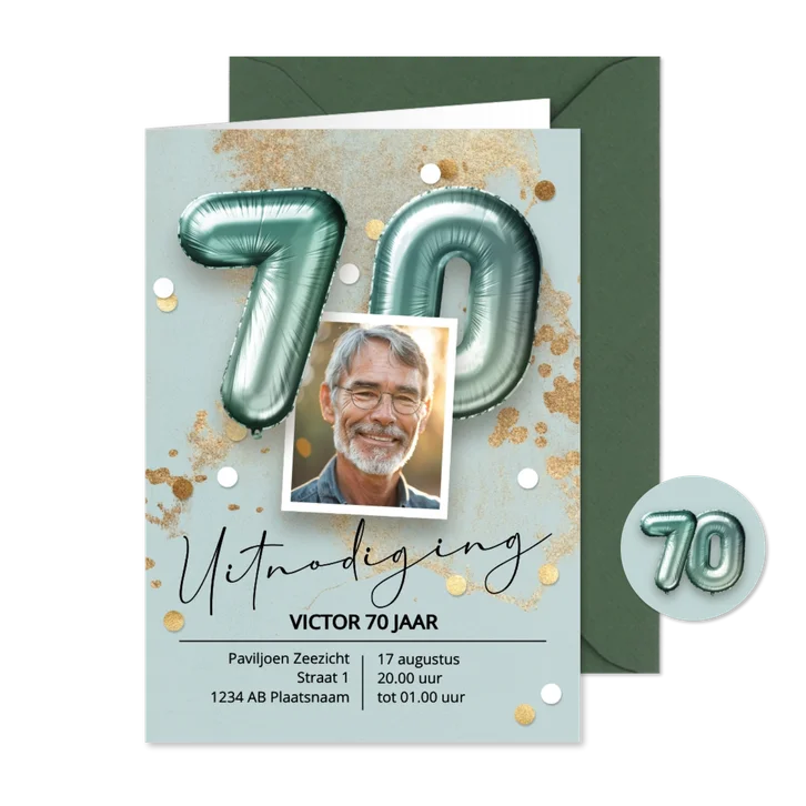 Uitnodiging verjaardag 70 jaar ballonnen