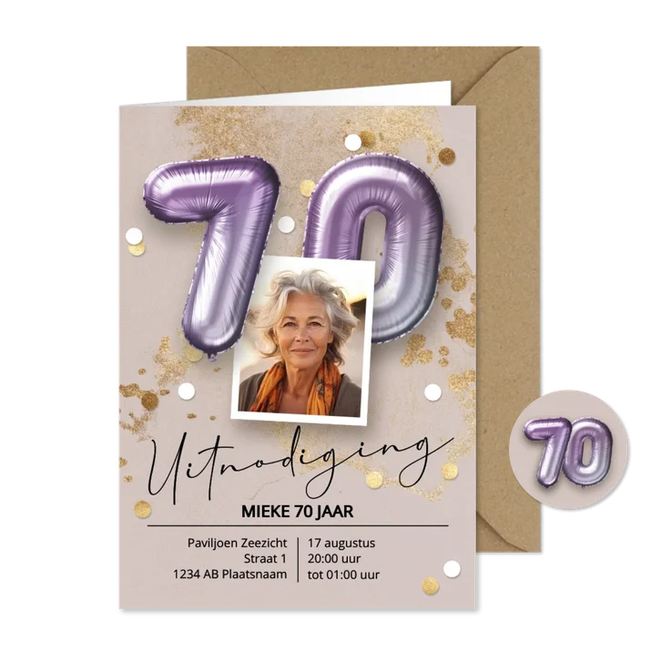 Uitnodiging verjaardag 70 jaar vrouw ballonnen