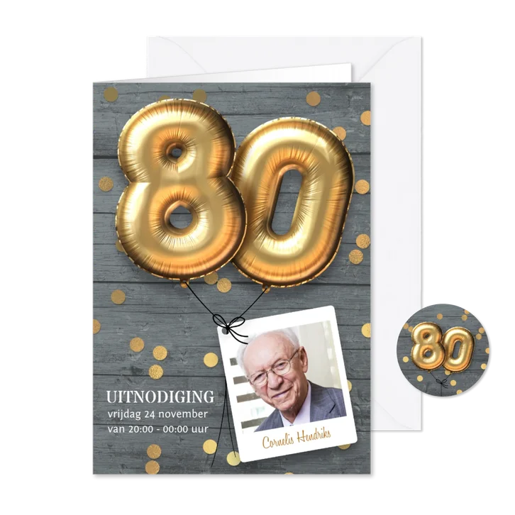 Uitnodiging verjaardag 80 jaar ballon