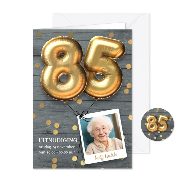 Uitnodiging verjaardag 85 jaar ballon