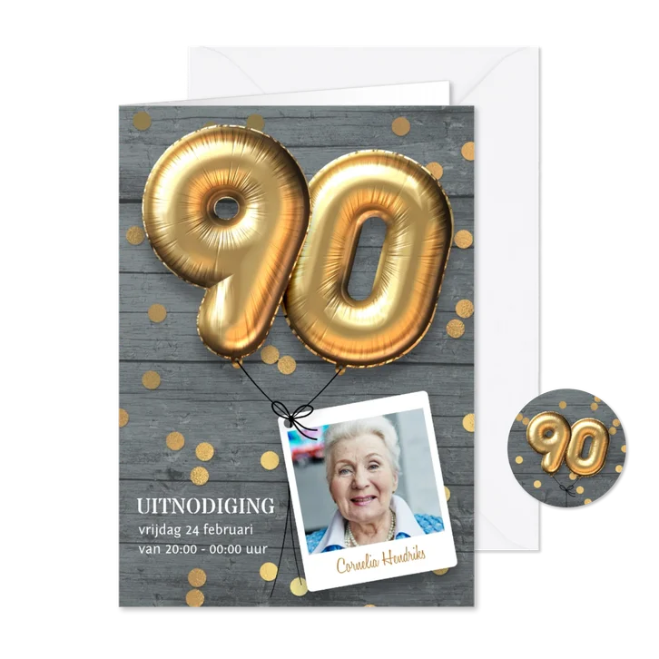 Uitnodiging verjaardag 90 jaar ballon