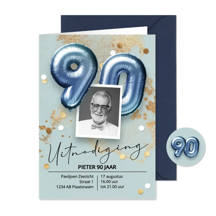 Uitnodiging verjaardag 90 jaar ballonnen