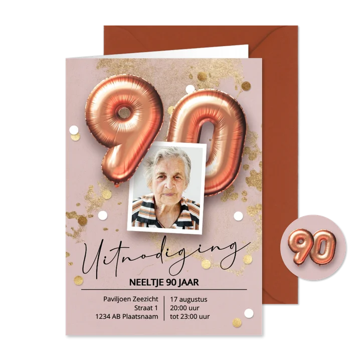 Uitnodiging verjaardag 90 jaar feestelijk vrouw