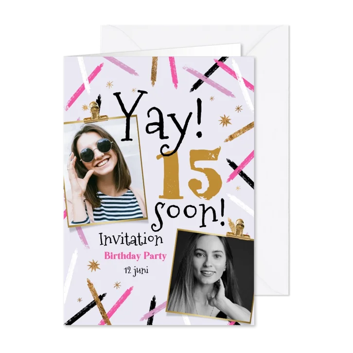 Uitnodiging verjaardag abstracte kaarsjes sterren goud foto