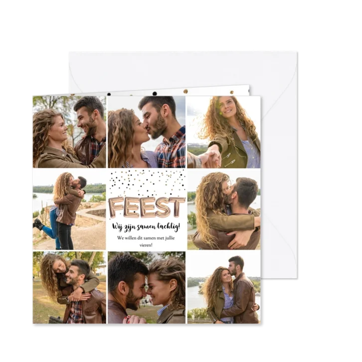 Uitnodiging verjaardag collage 8 foto's