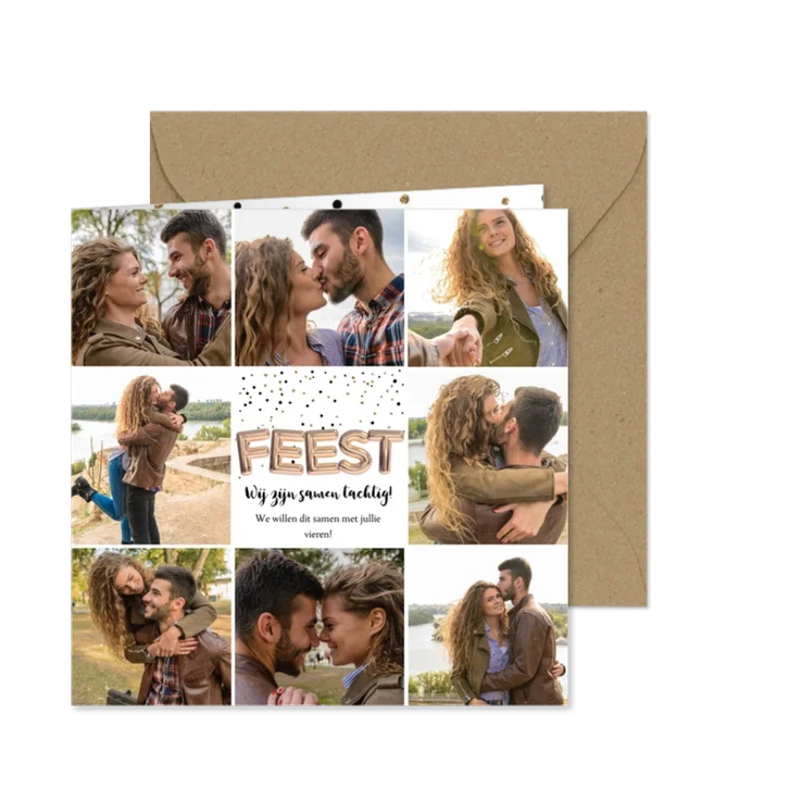 Uitnodiging verjaardag collage 8 foto's