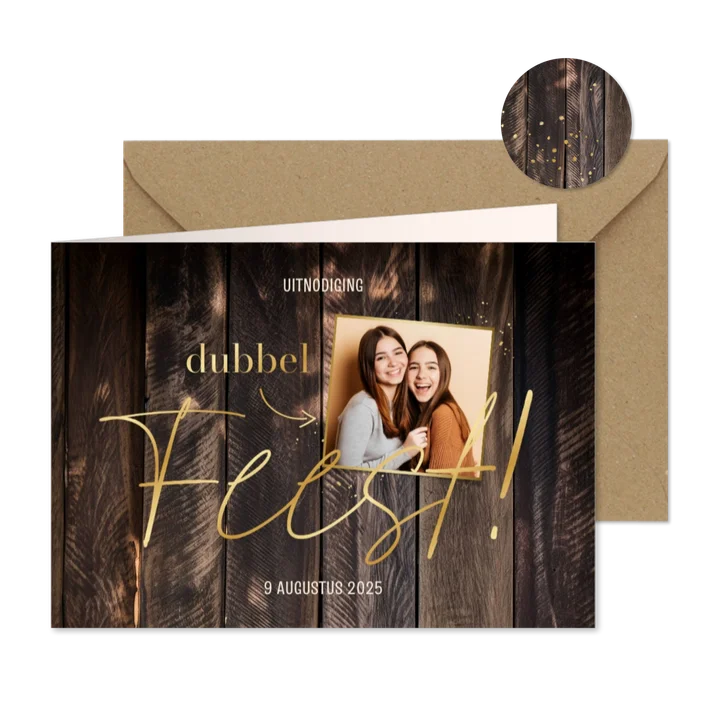 Uitnodiging verjaardag dubbel feest foto houtlook