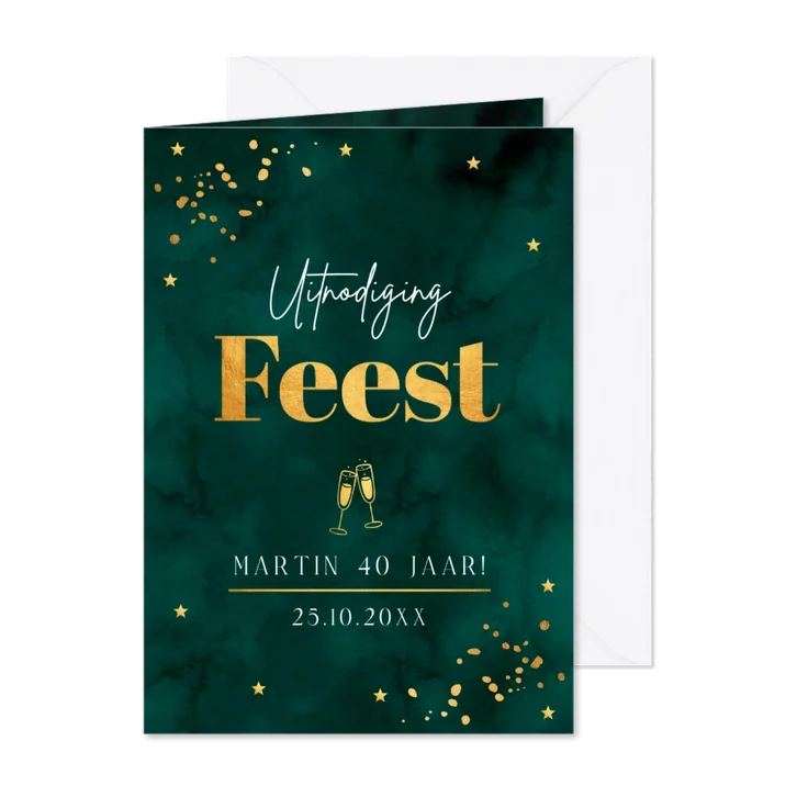 Uitnodiging verjaardag feest man groen goudlook 
