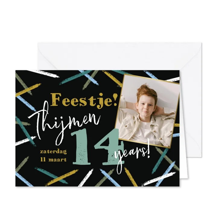 Uitnodiging verjaardag feestje kaarsjes stoer met foto