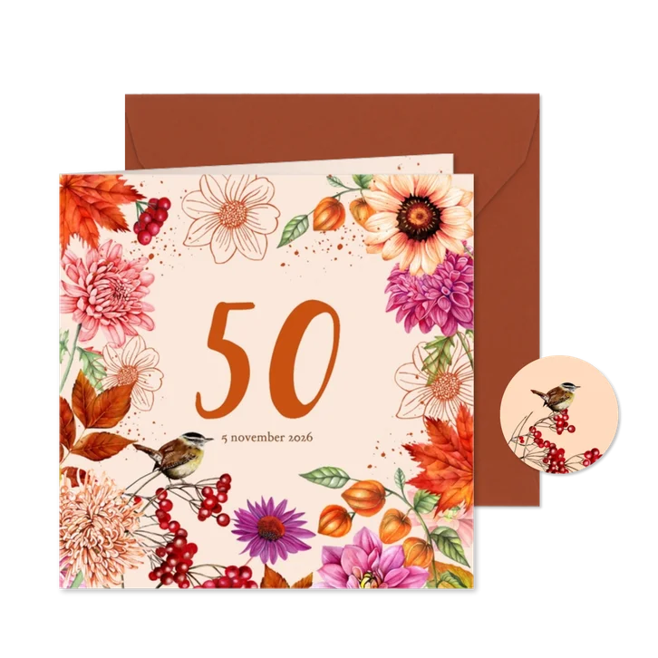 Uitnodiging verjaardag herfstbloemen