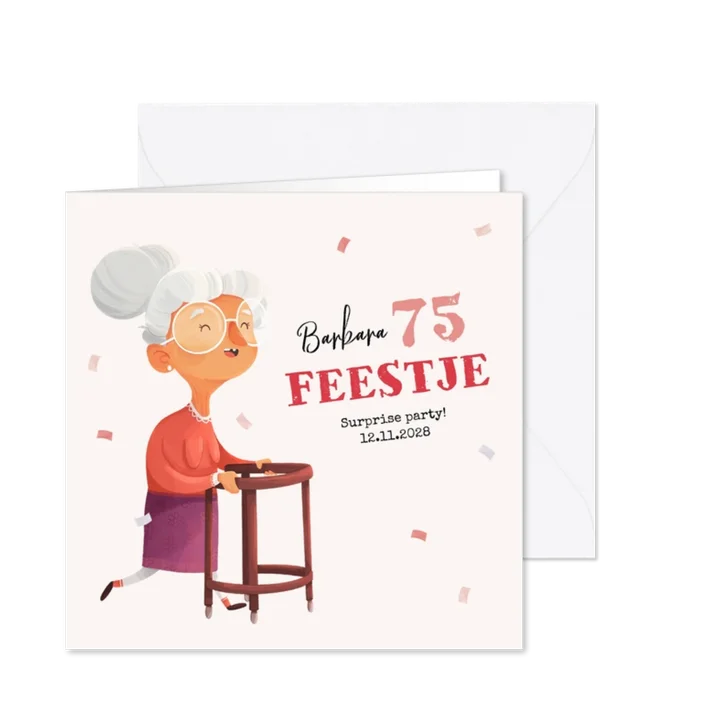 Uitnodiging verjaardag humor senior 75 confetti