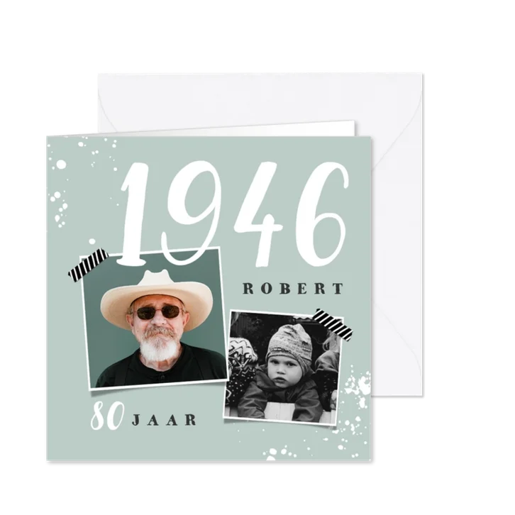 Uitnodiging verjaardag man met foto's en jaartal