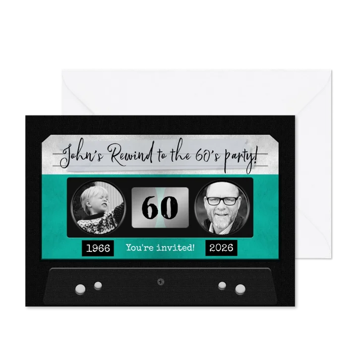 Uitnodiging verjaardag man retro cassette muziek