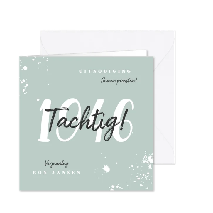 Uitnodiging verjaardag met jaartal en spetters