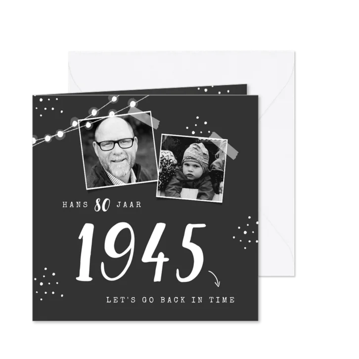 Uitnodiging verjaardag met jaartal foto's en stipjes