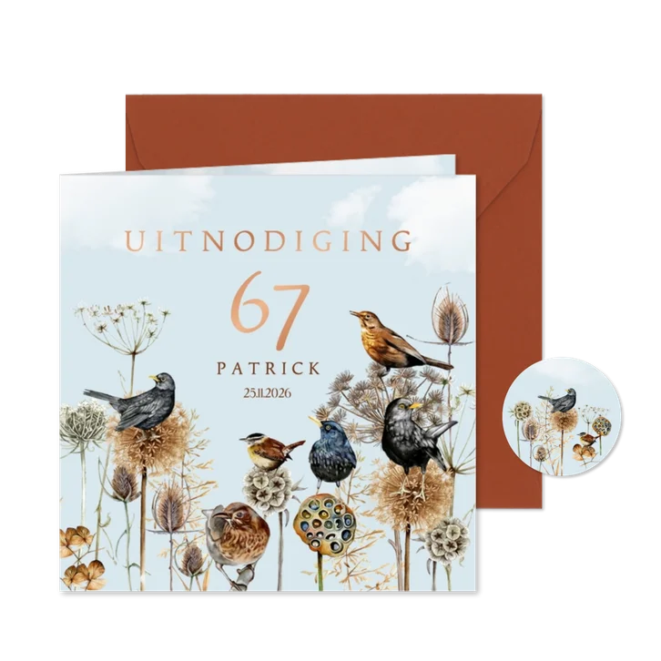 Uitnodiging verjaardag vogels op takken