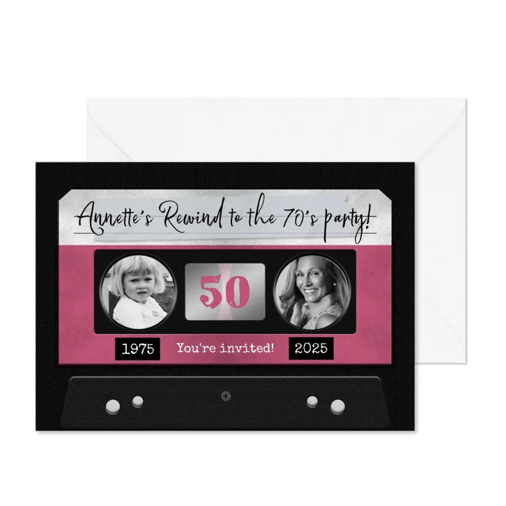 Uitnodiging verjaardag vrouw retro cassette muziek