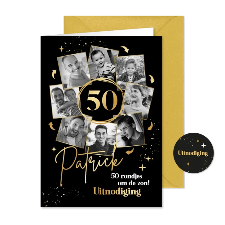 Uitnodiging verjaardag zwart 50 rondjes om de zon