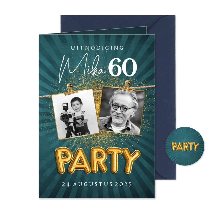 Uitnodiging verjaardags 60 jaar goud party foto
