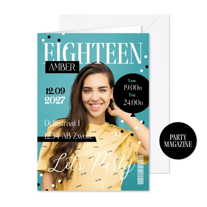 Uitnodiging verjaardagsfeest 18 jaar magazine cover