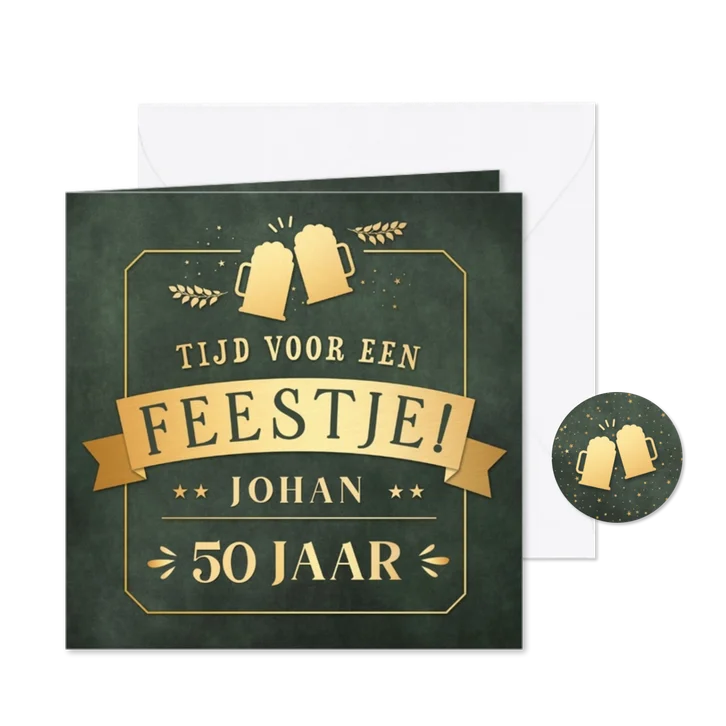 Uitnodiging verjaardagsfeest 50 jaar met bier pullen