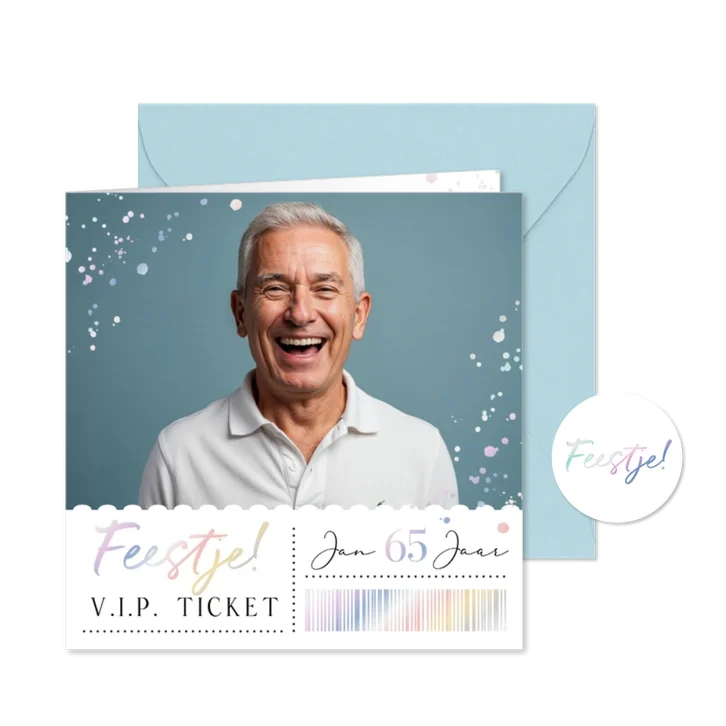 Uitnodiging verjaardagsfeest 65 holografisch foto ticket
