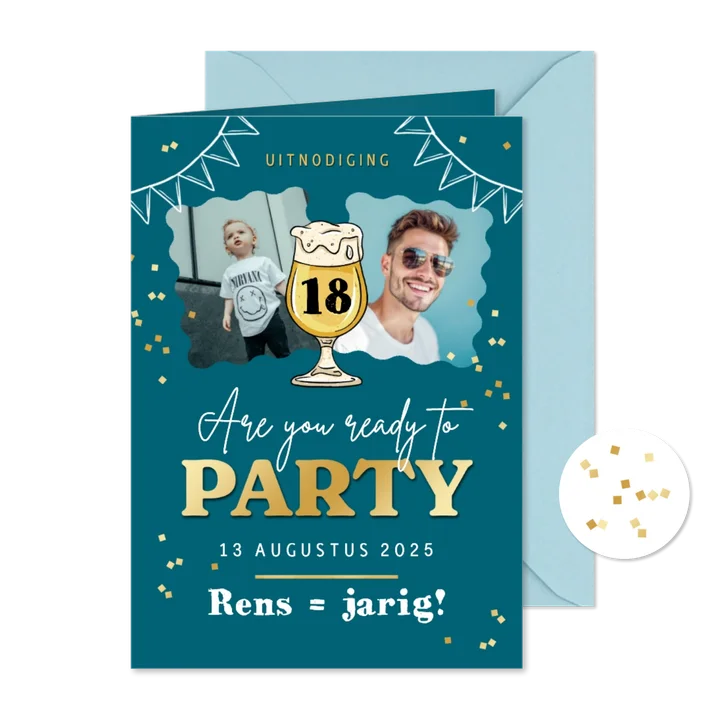 Uitnodiging verjaardagsfeest bier slingers confetti foto 18