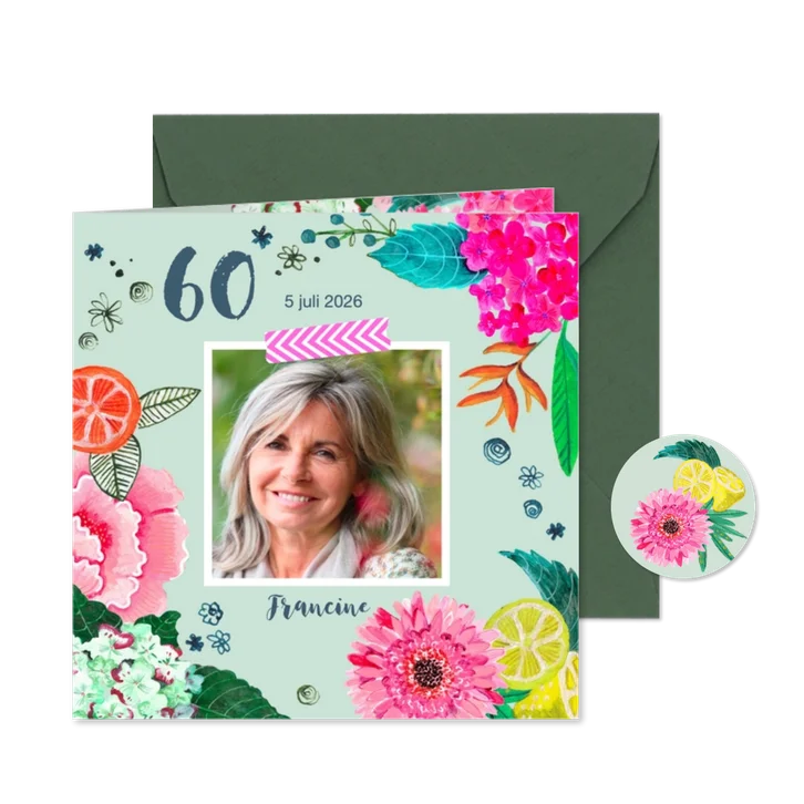 Uitnodiging verjaardagsfeest botanisch bloemen trendy 