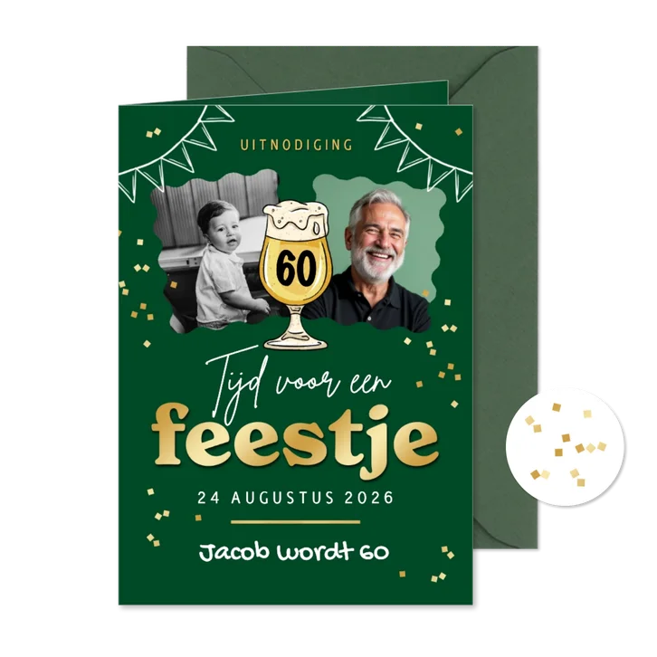 Uitnodiging verjaardagsfeest feestje confetti foto bier