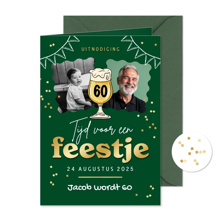 Uitnodiging verjaardagsfeest feestje confetti foto bier