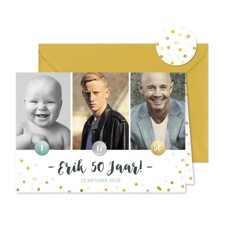 Uitnodiging verjaardagsfeest fotocollage kind tiener 50
