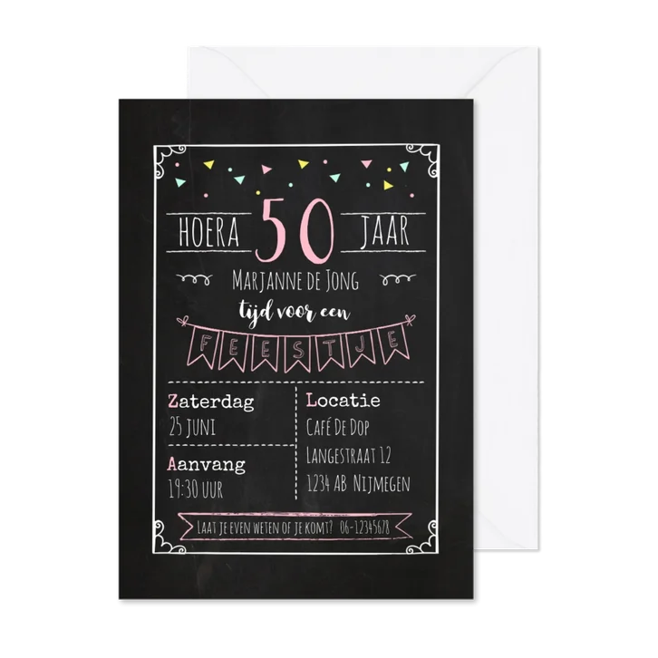 Uitnodiging verjaardagsfeest krijtbord - vrouw