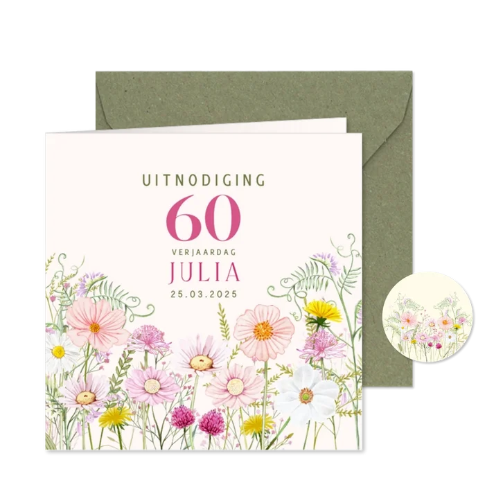 Uitnodiging verjaardagsfeest veldbloemen pastel