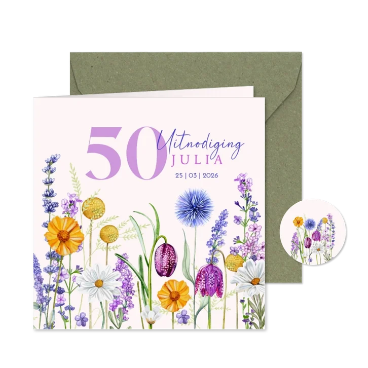 Uitnodiging verjaardagsfeest veldbloemen
