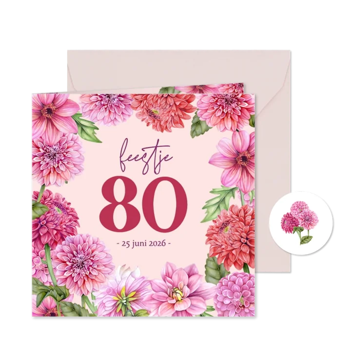 Uitnodiging verjaardagsfeestje dahliabloemen
