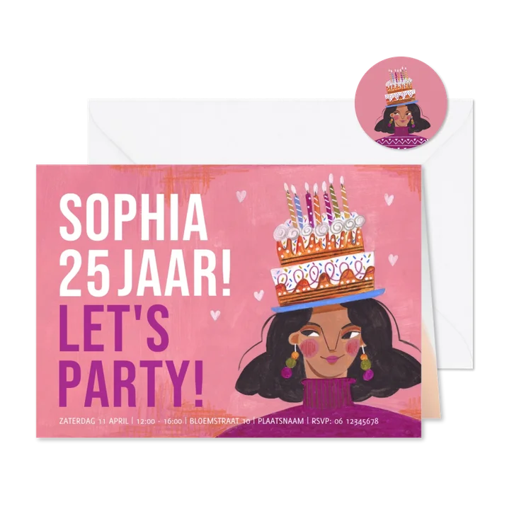 Uitnodiging verjaardagsfeestje meisje met taart