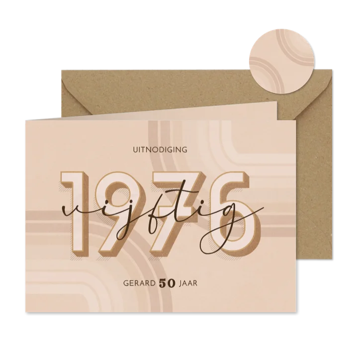 Uitnodiging vijftig jaar retrolook 1976 3D beige