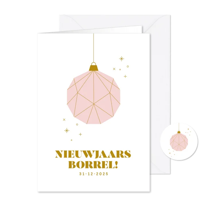 Uitnodiging voor een nieuwjaarsborrel met roze kerstbal